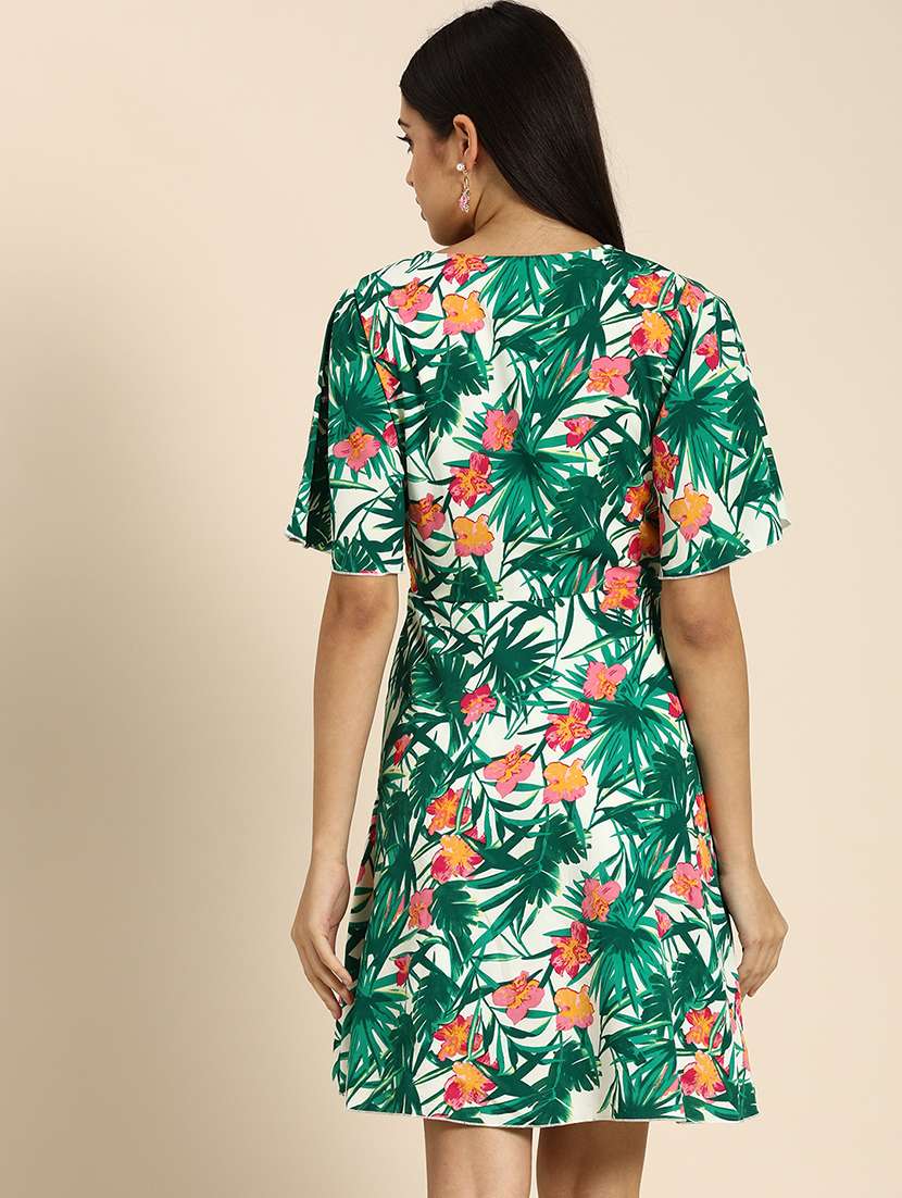 women printed flared sleeves wrap dress - 21720115 -  Standard Image - 1