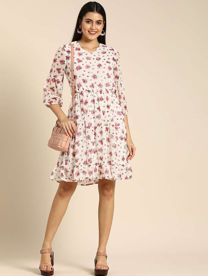 women floralprint puff sleeves tiered dress