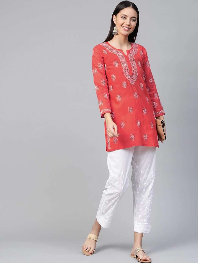 women chikankari long sleeve straight kurti - 21720121 -  Standard Image - 1