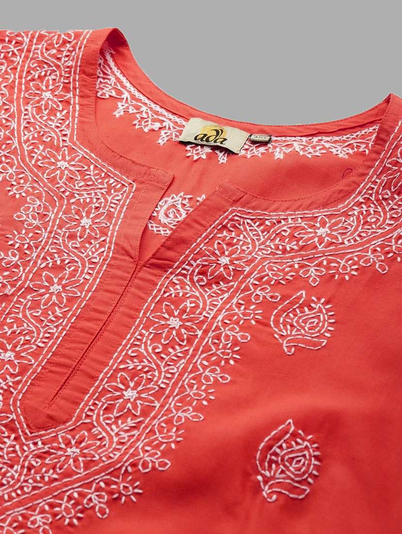 women chikankari long sleeve straight kurti - 21720121 -  Standard Image - 4