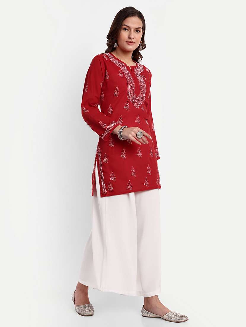 women chikankari long sleeve straight kurti - 21720123 -  Standard Image - 1