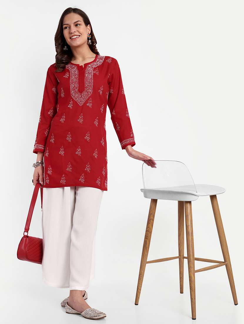 women chikankari long sleeve straight kurti - 21720123 -  Standard Image - 4