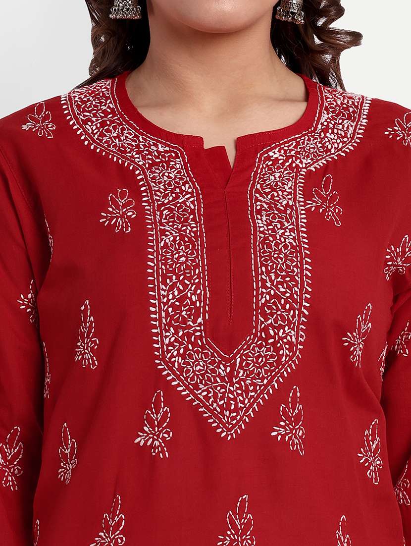 women chikankari long sleeve straight kurti - 21720123 -  Standard Image - 6