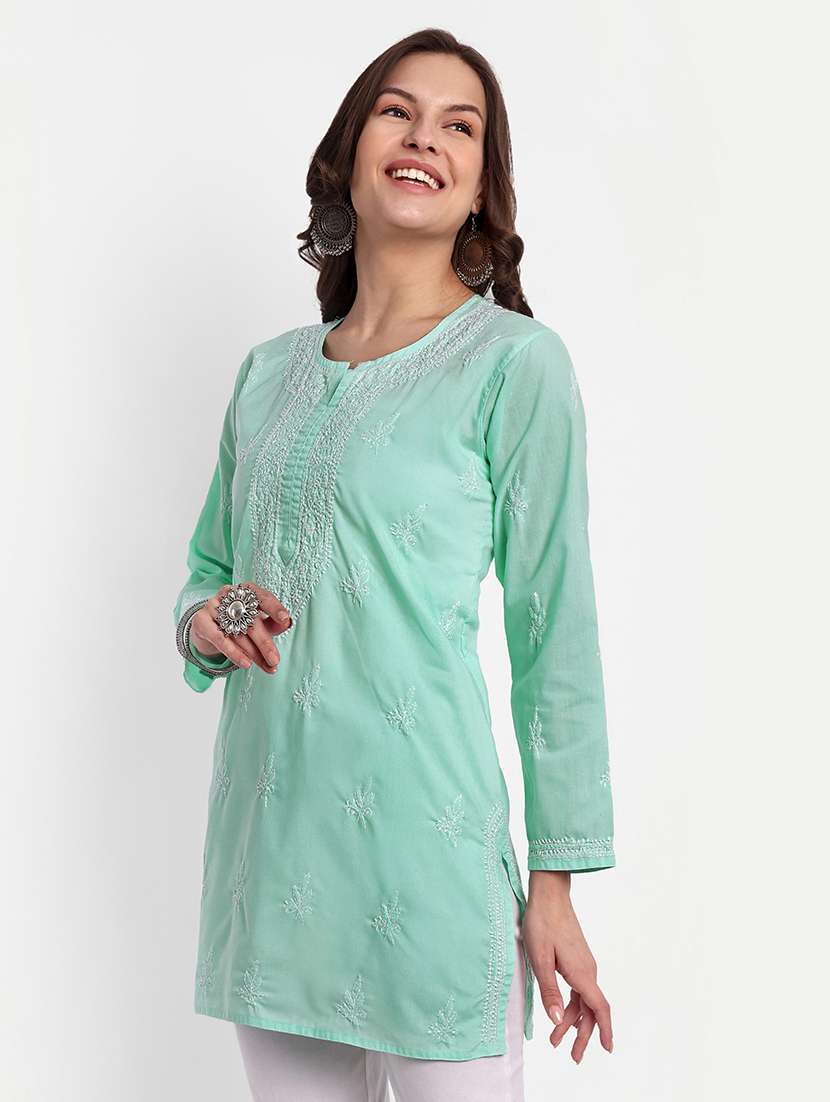women chikankari long sleeve straight kurti - 21720125 -  Standard Image - 1