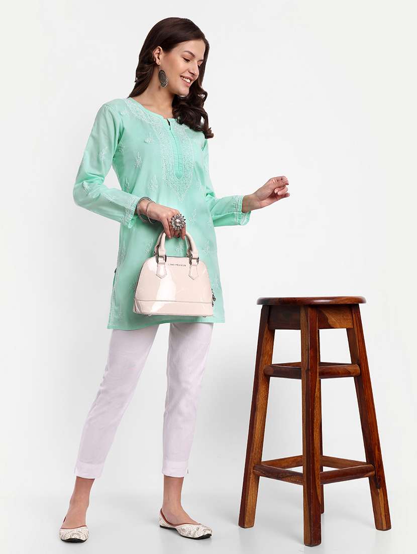women chikankari long sleeve straight kurti - 21720125 -  Standard Image - 4