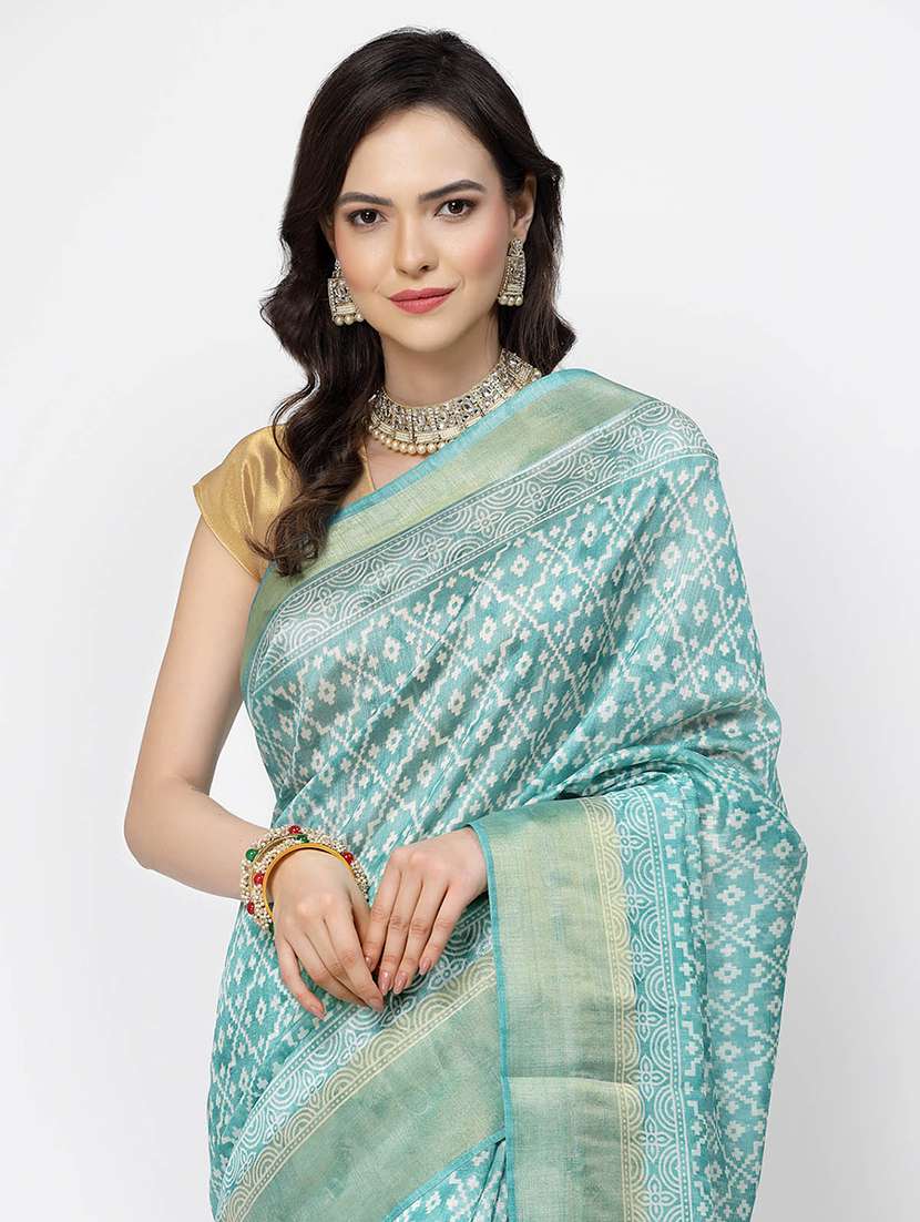 women ai aqua printed bordered saree with blouse - 21720134 - Standard Image - 4
