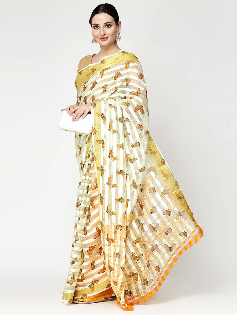 women yellow printed saree with blouse - 21720176 -  Standard Image - 1