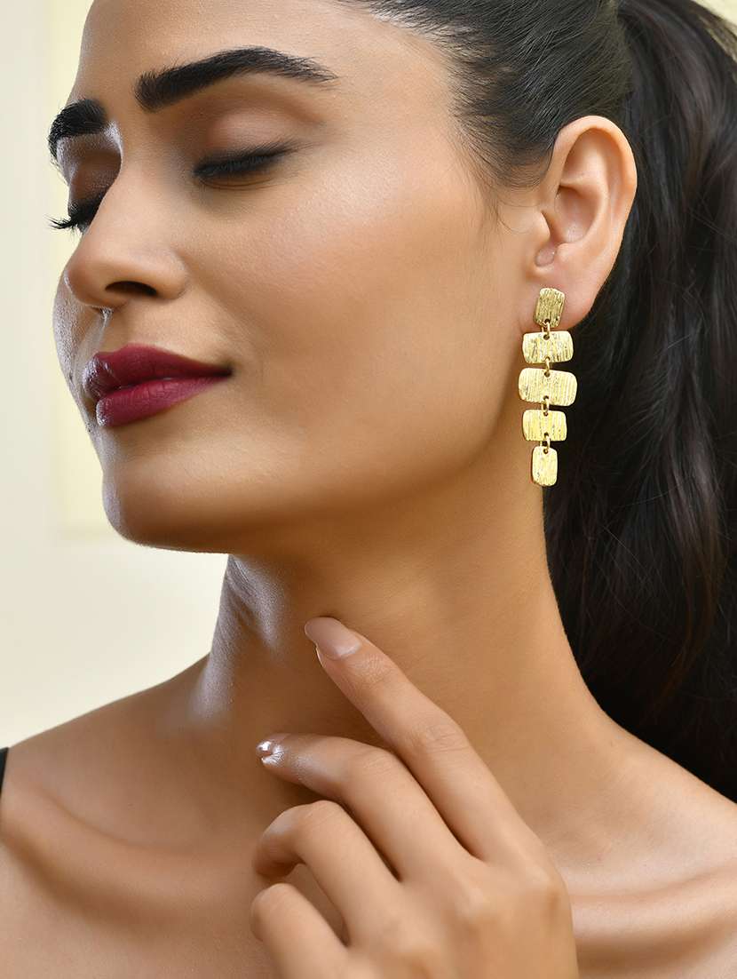 women gold metal drop earrings - 21720268 - Standard Image - 4