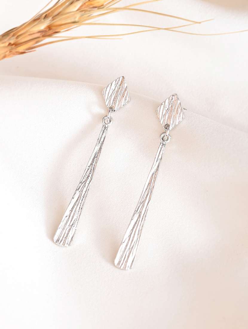 women silver metal drop earrings