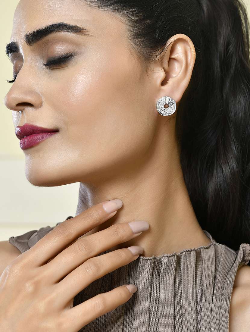 women silver metal studs earrings - 21720280 -  Standard Image - 4