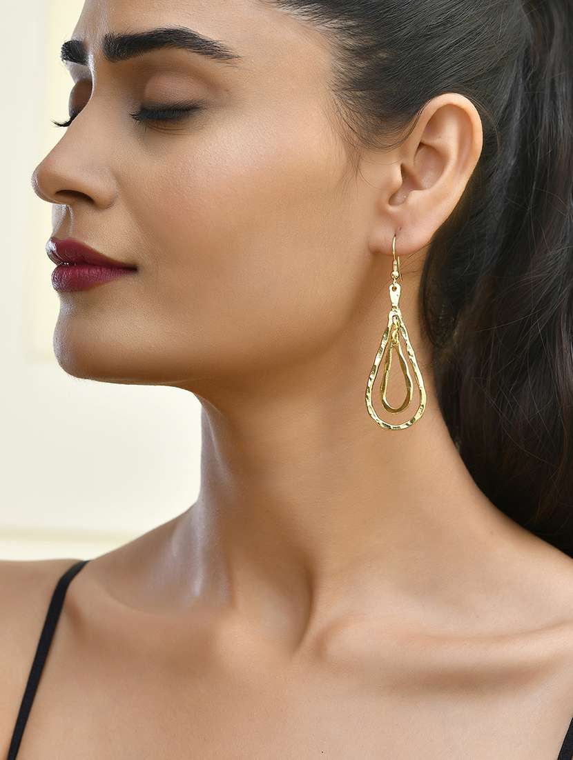 women gold metal drop earrings - 21720281 -  Standard Image - 4