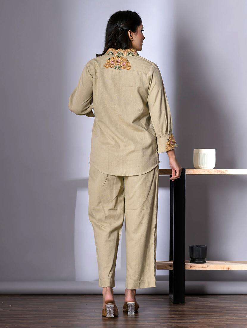 women embroidered shirt collar neck co-ord sets - 21720297 -  Standard Image - 4