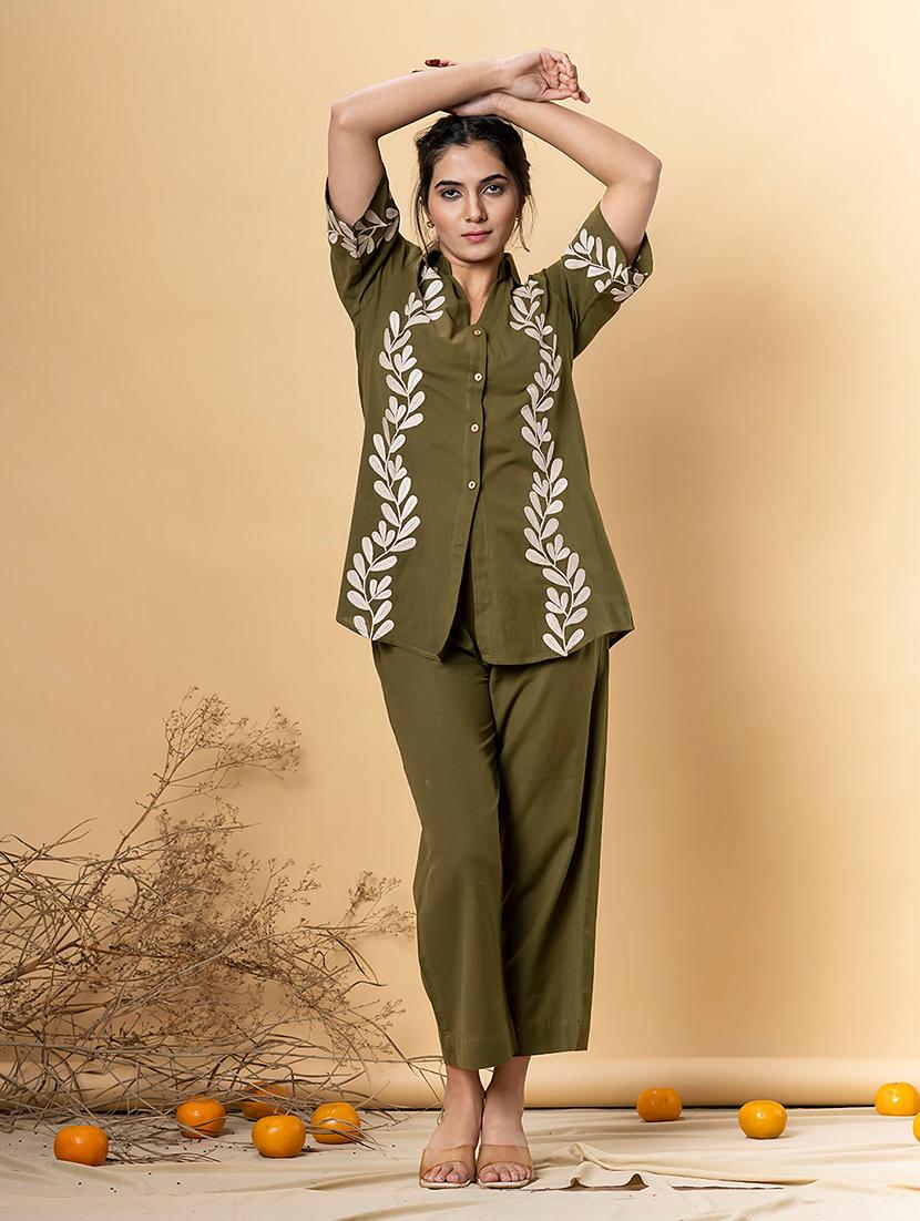 women embroidered shirt collar neck co-ord sets - 21720303 - Standard Image - 1