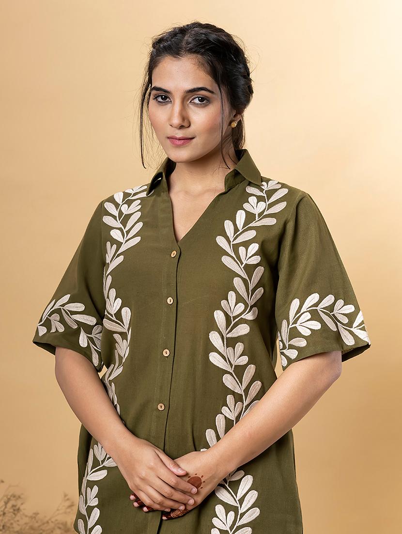 women embroidered shirt collar neck co-ord sets - 21720303 - Standard Image - 4