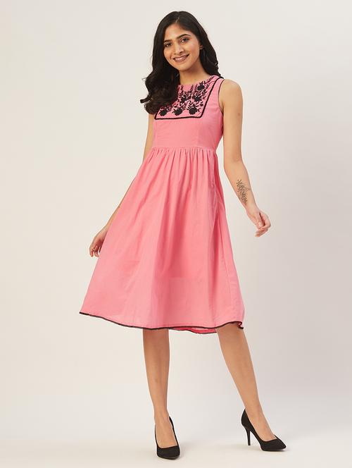 women embroidered sleeveless fit & flare dress - 21720317 - Standard Image - 0