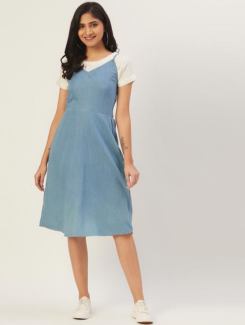 women solid shoulder strap a-line dress - 21720318 - Standard Image - 0
