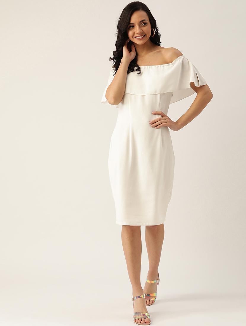 women solid off shoulder a-line dress - 21720321 -  Zoom Image - 0
