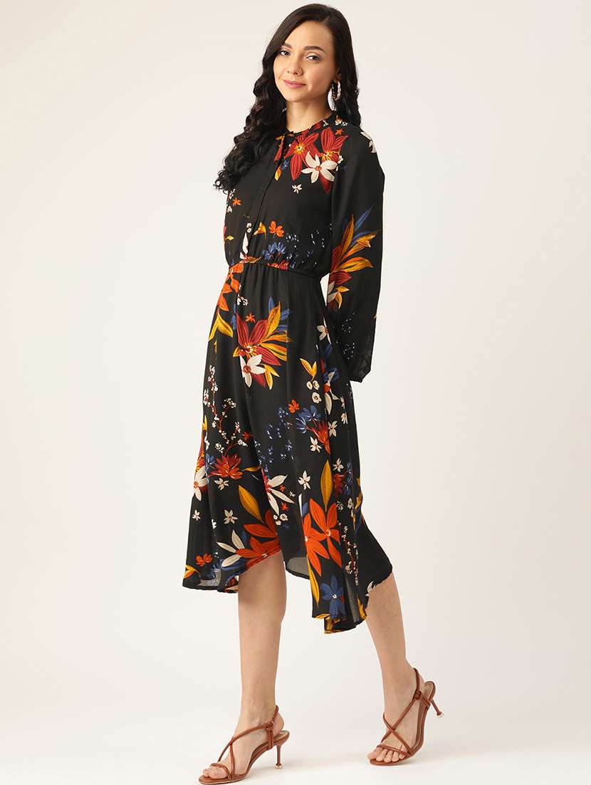women floral print puff sleeves asymmmetric dress - 21720323 -  Standard Image - 1