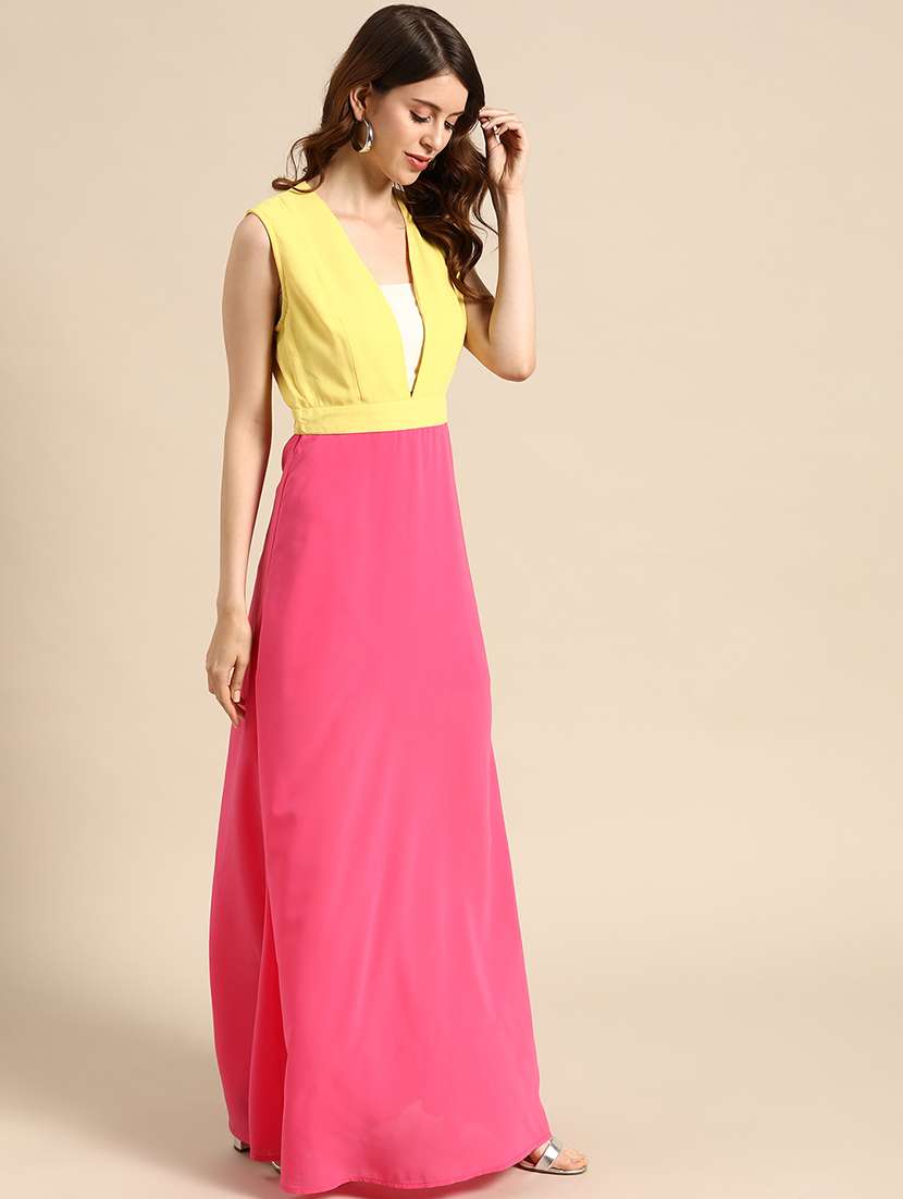 women color blocked sleeveless a-line dress