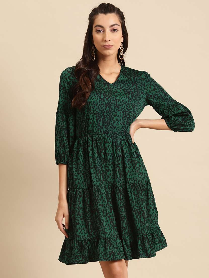 women printed puff sleeves tiered dress - 21720326 -  Standard Image - 1