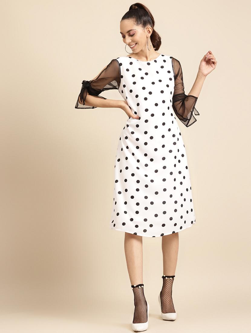 women polka doted slit sleeves a-line dress - 21720332 -  Zoom Image - 0