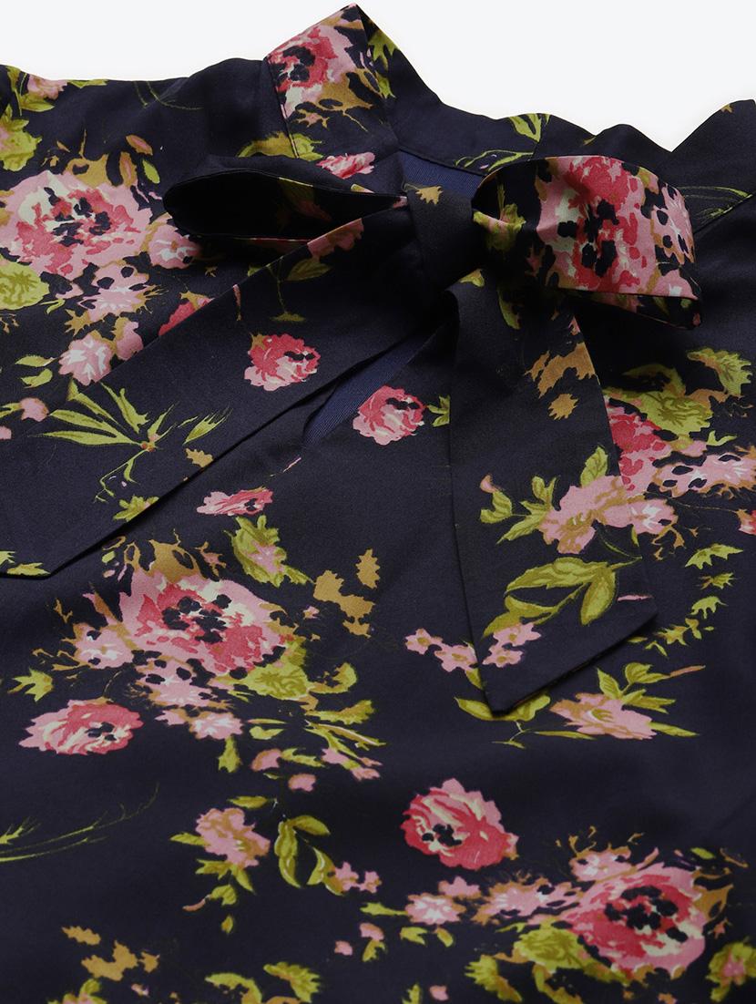 women floral print tie up neck a-line dress - 21720338 - Standard Image - 4