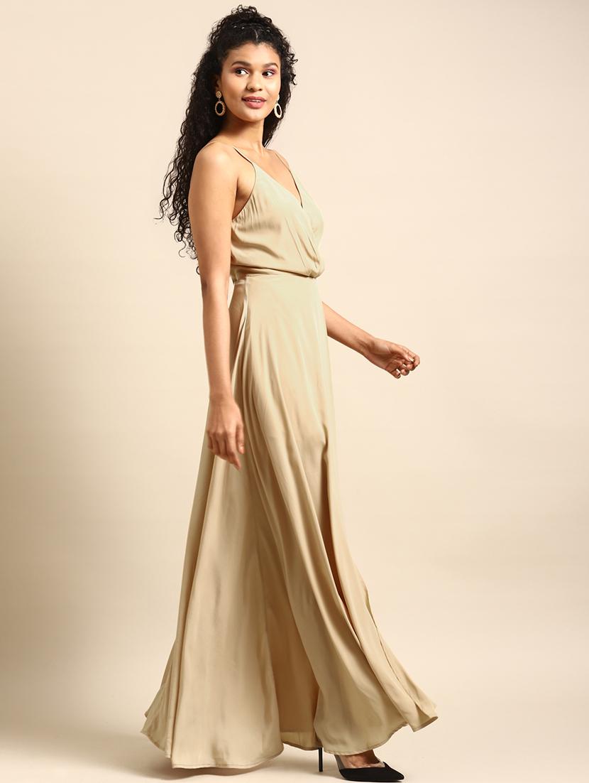 women solid shoulder strap high slit dress - 21720340 -  Standard Image - 1