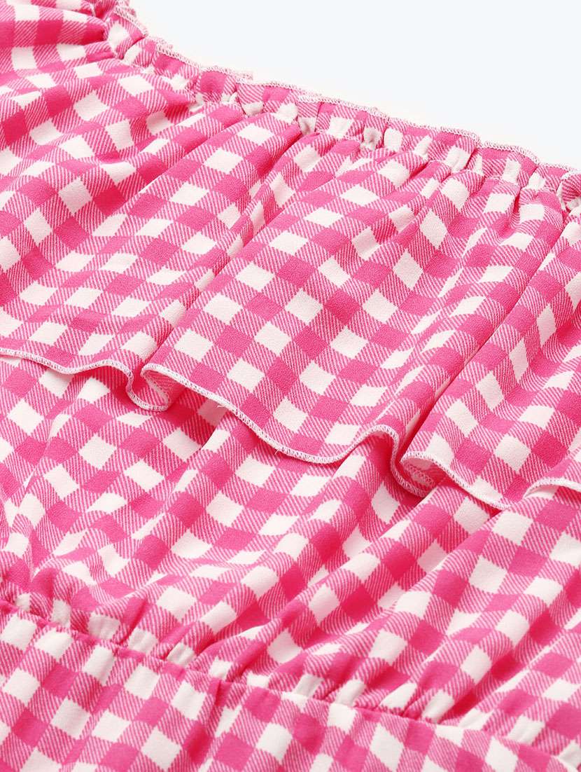 women checkered off shoulder tiered dress - 21720341 - Standard Image - 4