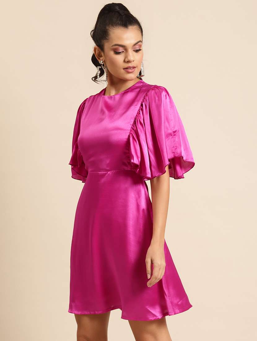 women solid flared sleeves a-line dress - 21720348 -  Standard Image - 1