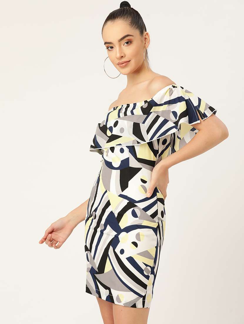 women printed off shoulder bodycon dress - 21720350 -  Standard Image - 1