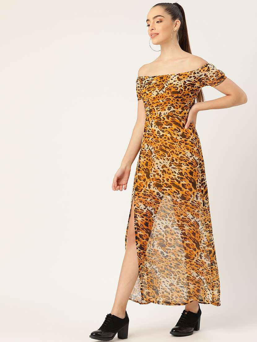 women animal print off shoulder a-line dress - 21720351 - Standard Image - 1