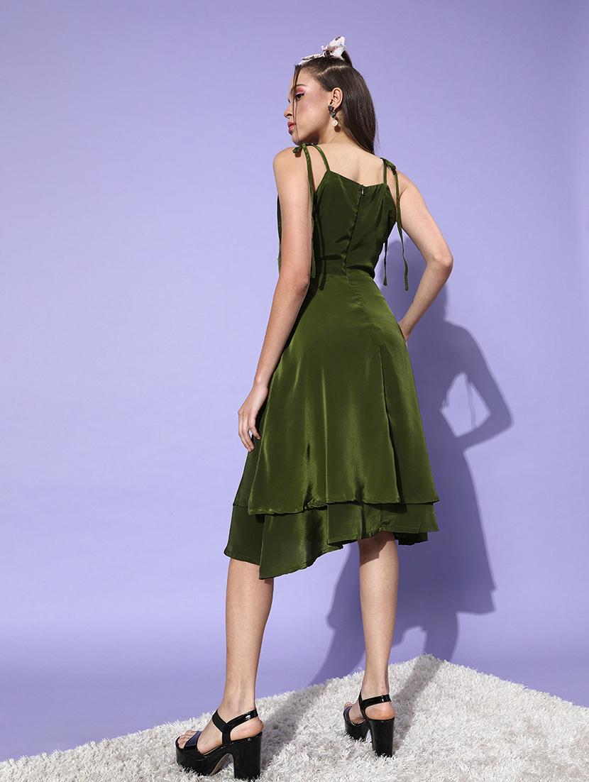 women solid shoulder strap layered dress - 21720357 - Standard Image - 1
