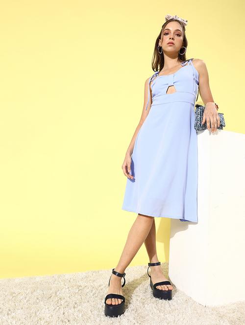 women tie up neck solid fit & flare dress - 21720366 - Standard Image - 0
