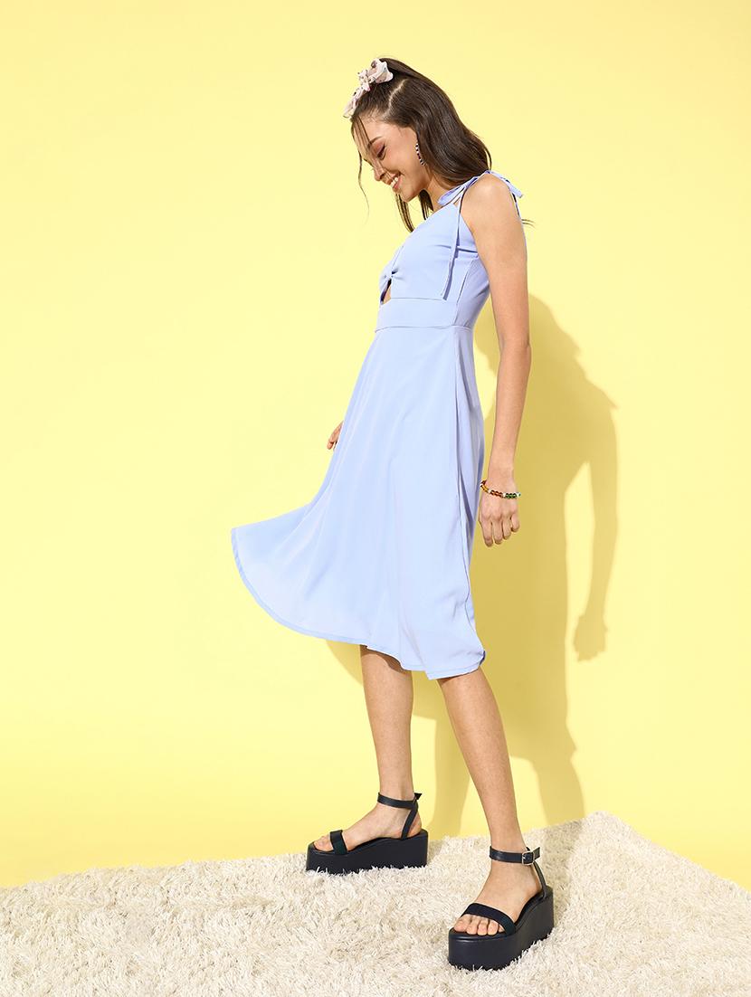 women tie up neck solid fit & flare dress - 21720366 -  Standard Image - 1