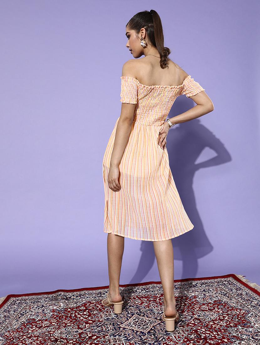 women striped off shoulder a-line dress - 21720371 -  Standard Image - 1