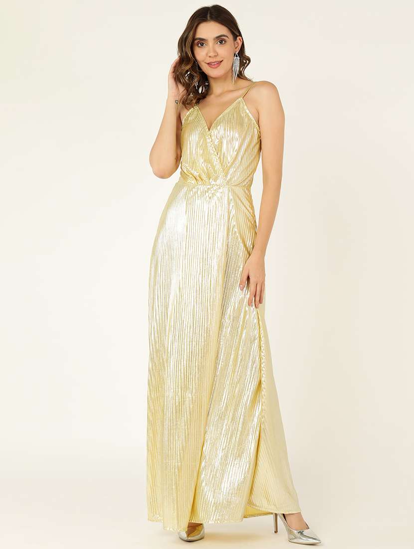 women solid high slit maxi dress