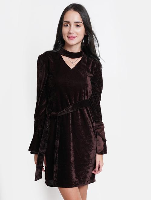 brown solid sheath dress - 21720381 - Standard Image - 0