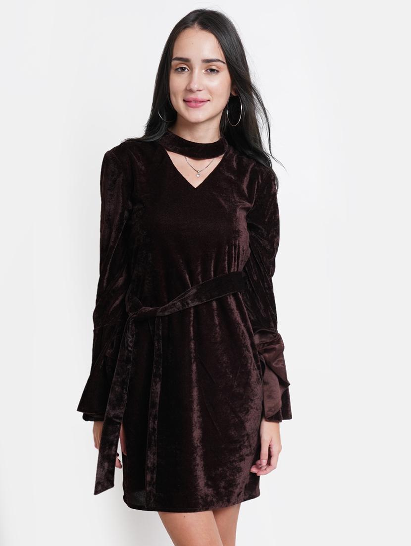 brown solid sheath dress - 21720381 - Zoom Image - 0