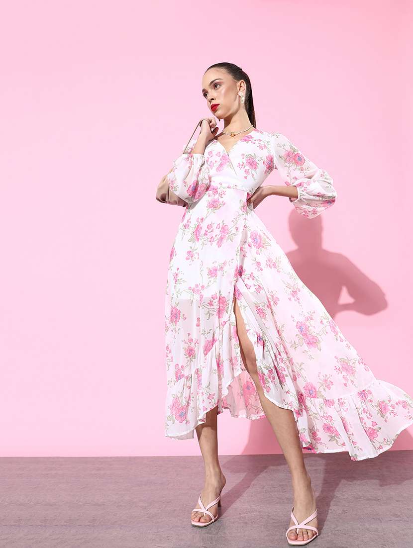 women floral print high slit dress