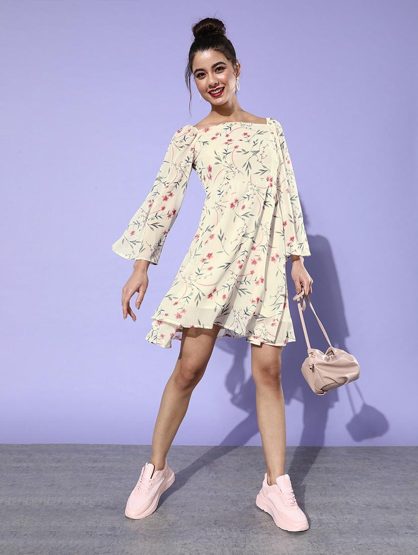 women bell sleeves floral printed a-line dress - 21720392 - Zoom Image - 0