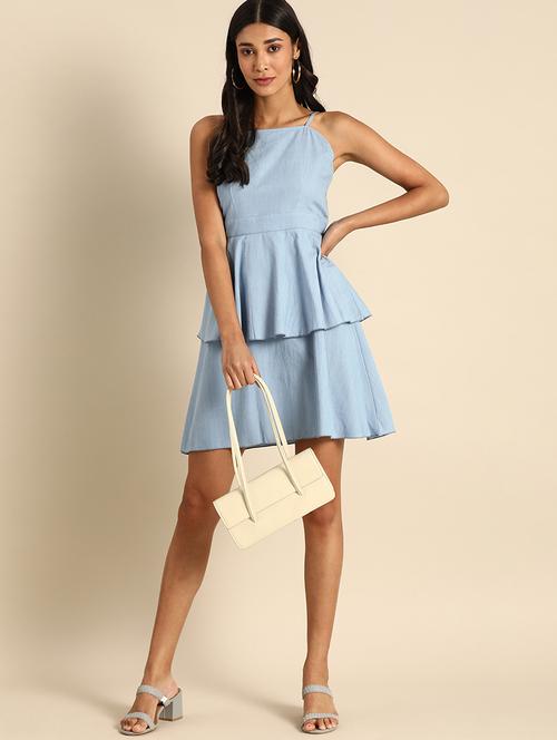 women shoulder strap solid layered dress - 21720395 -  Standard Image - 0