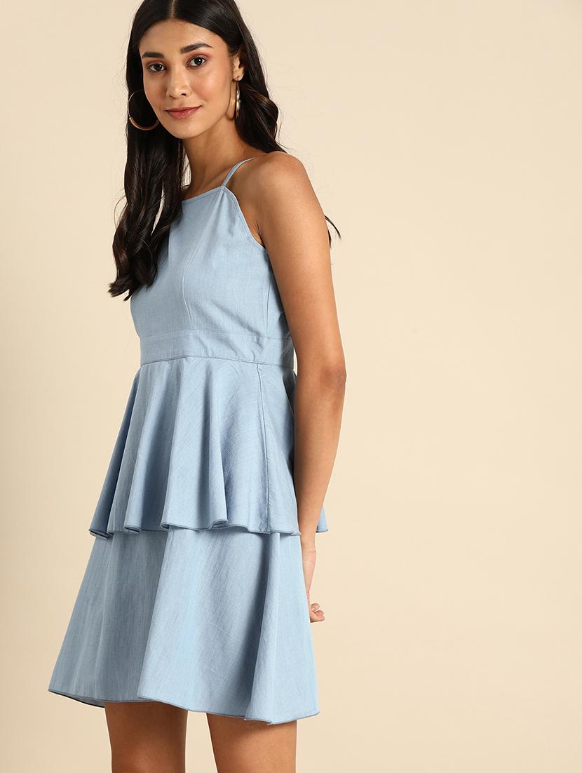 women shoulder strap solid layered dress - 21720395 -  Standard Image - 1