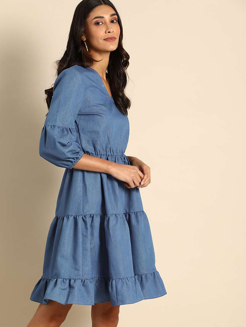 women solid sleeveless tiered dress - 21720396 -  Standard Image - 1