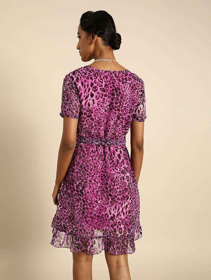 women overlap neck animal printed wrap dress - 21720397 -  Standard Image - 1