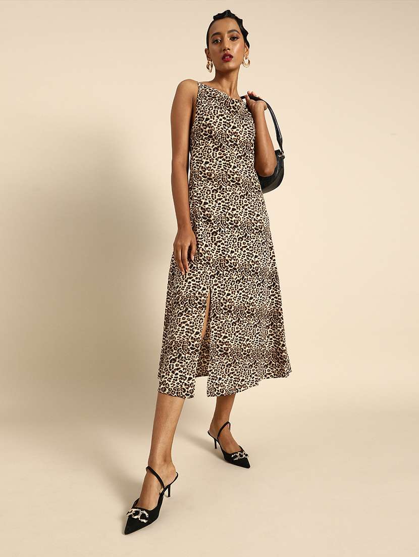 women shoulder strap animal printed a-line dress - 21720401 -  Standard Image - 1