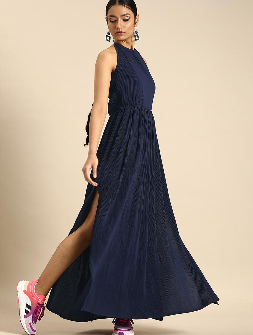 women solid high slit maxi dress - 21720403 - Zoom Image - 0