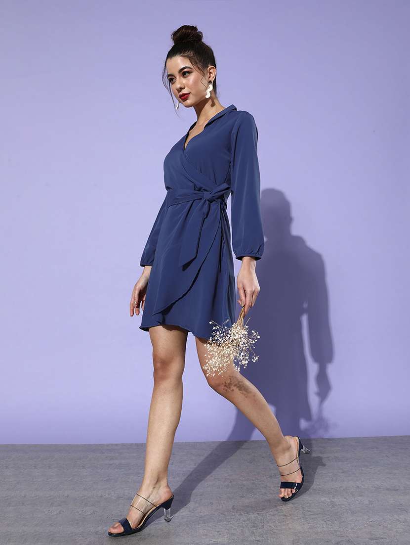 women solid wrap dress - 21720409 -  Standard Image - 1