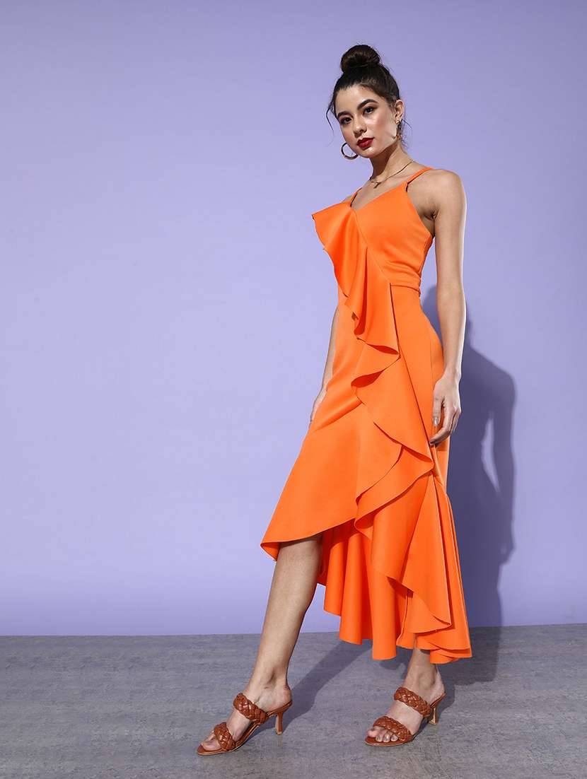 women v-neck solid asymmetric dress