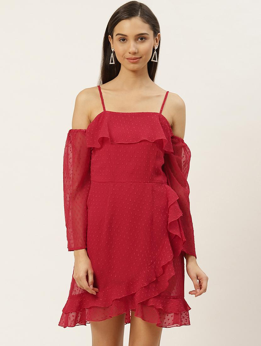 women off shoulder swiss dots ruffle dress - 21720412 - Standard Image - 1