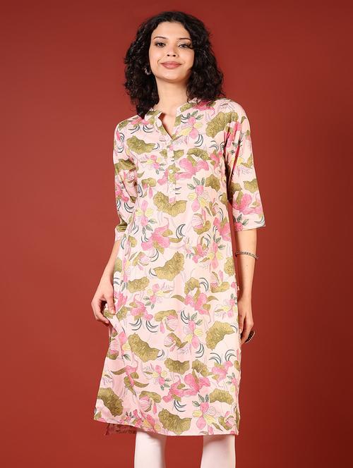 women three quarter sleeves straight kurta - 21720443 - Standard Image - 0